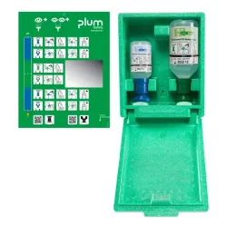 Plum Oogdouchedoos pH-neutraal Wanddoos met twee flessen Oogspoelwandbox met 1 x 200 ml pH-neutrale en 1 x 500 ml oogspoeloplossing
